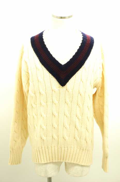 Polo by RALPH LAUREN (ポロバイラルフローレン) Vネックケーブルニットカレッジセーター メンズ トップス