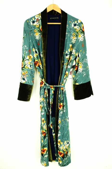 ZARA trafaluc（ザラトラファルック） ベルベット サテン ちりめん 素材切替 ガウン　花柄 レディース アウター