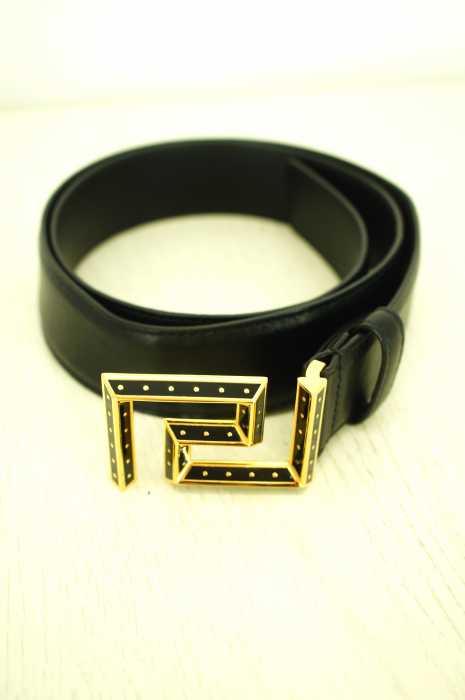 Versace ゴールドレザー ベルト Brand new Italian VERSACE black gold buckle Medusa LOGO