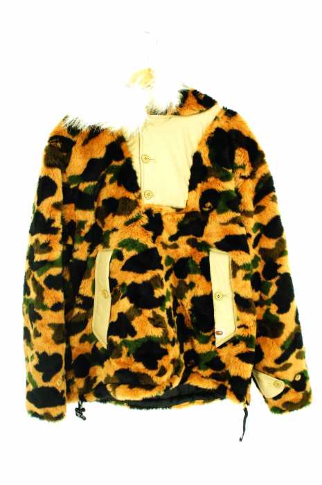 A BATHING APE (アベイシングエイプ) 1stサル迷彩柄ファーフードプルオーバージャケット メンズ アウター