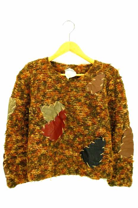 USED古着  （ユーズドフルギ） ウールデザインニット　レザー レディース トップス