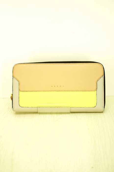 MARNI(マルニ) レザー ラウンドファスナー長財布 小銭入れ付 LIGHT CAMEL+VANILLA+PELICAN(キャメル/グレー/イエロー) レディース 財布・ケース