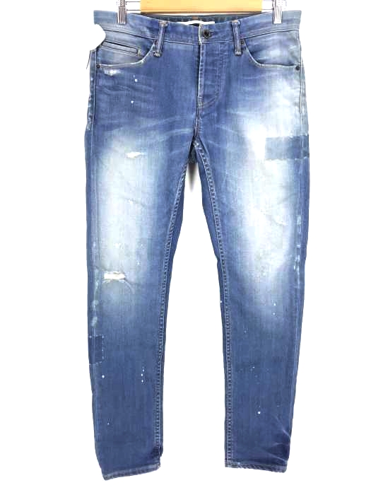 USED古着 (ユーズドフルギ) e-denim ボタンフライリペア加工デニムパンツ メンズ パンツ