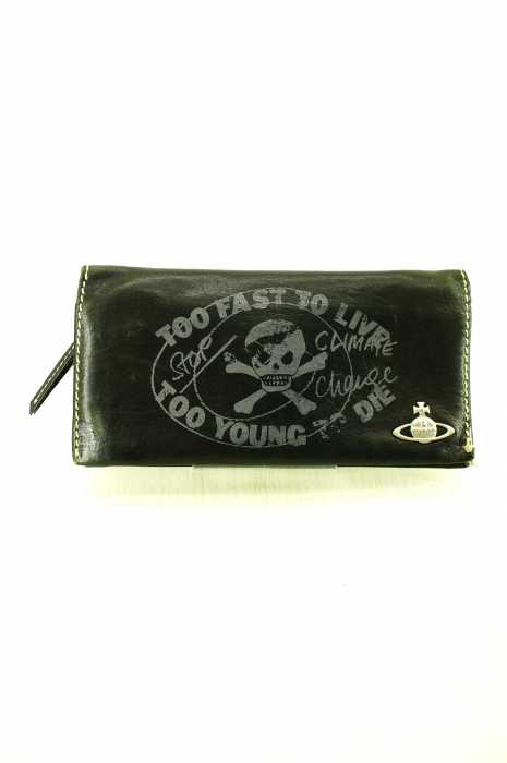 Vivienne Westwood （ヴィヴィアンウエストウッド） TOO YOUNG TO DIE スカルプリント2つ折りレザー長財布 メンズ 財布・ケース