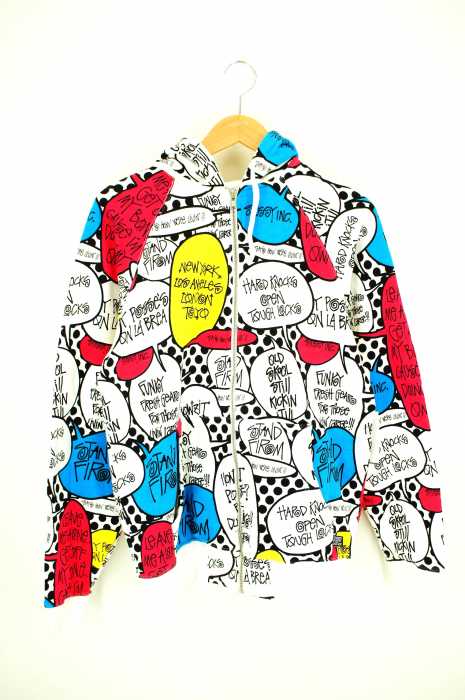 STUSSY （ステューシー） ポップシャウト柄ジップパーカー 白マルチ 