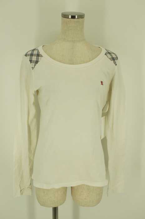 BURBERRY BLACK LABEL （バーバリーブラックレーベル） バーバリーチェック切替刺繍ロゴ入り長袖Tシャツ レディース トップス