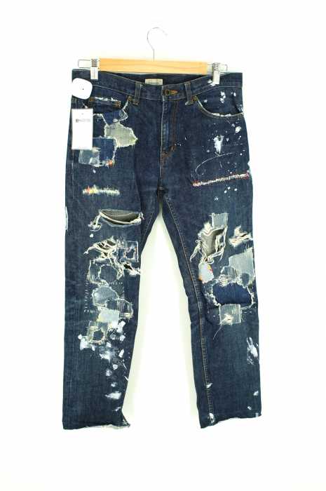 HYSTERICS (ヒステリクス) ダメージ・ペイント加工ストレートデニムパンツ レディース パンツ
