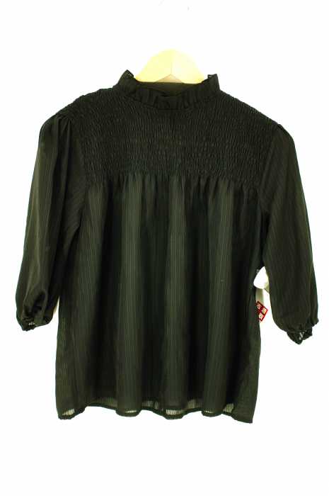 earth music&ecology （アースミュージックアンドエコロジー） シャーリングプルオーバー　ブラウス　ブラック　17ss レディース トップス