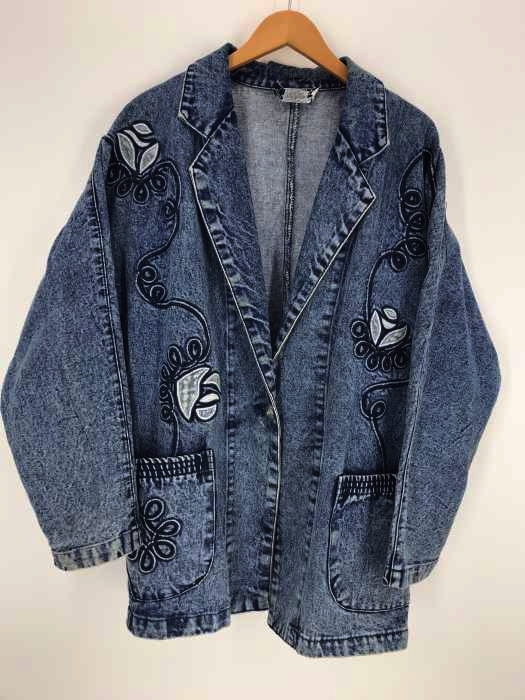 USED古着  （ユーズドフルギ） 刺繍デニムロングジャケット ラグランスリーブ メンズ アウター