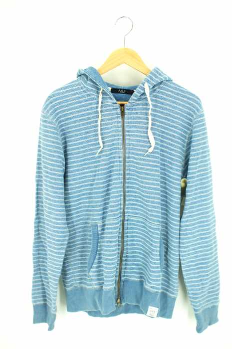 AZUL by moussy (アズールバイマウジー) インディゴ裏毛裏ボーダー長袖パーカー メンズ トップス