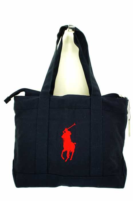 POLO RALPH LAUREN （ポロラルフローレン） ビッグポニーキャンバストートバッグ　ネイビー&レッド レディース バッグ