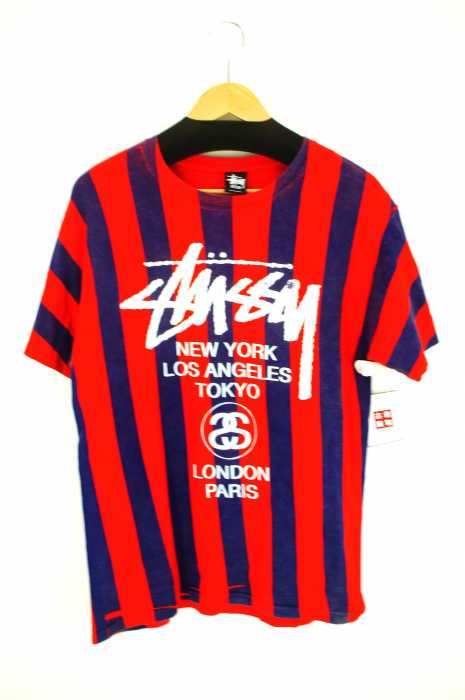 STUSSY （ステューシー） ストライプ柄プリントTシャツ メンズ トップス