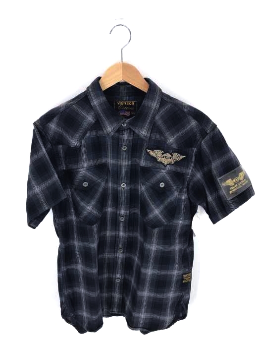 VANSON（バンソン） フライングスカル クロスボーン チェックワークシャツ メンズ トップス