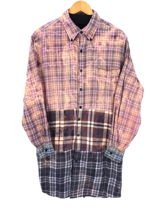 JOHN ASHFORD(ジョンアッシュフォード) ブリーチ加工ロングボタンダウンチェックシャツ メンズ トップス