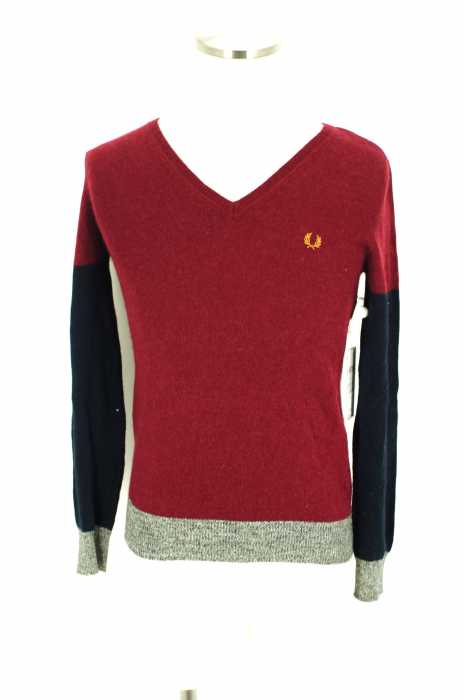 FRED PERRY (フレッドペリー) アンゴラ混ロゴ刺繍Vネックニット トップス メンズ トップス