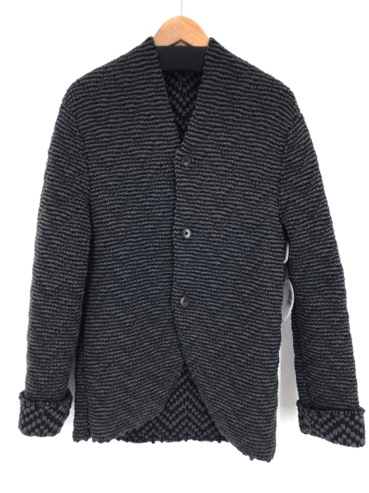 LABEL UNDER CONSTRUCTION(レーベルアンダーコンストラクション) ノーカラーウール厚地ニットジャケット メンズ トップス