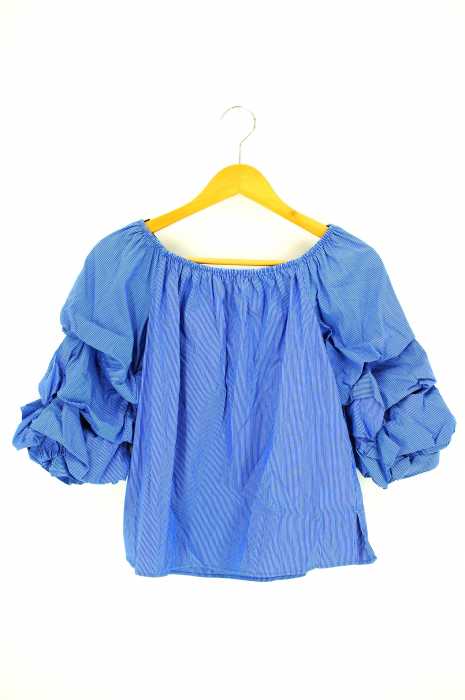 ZARA WOMAN (ザラ ウーマン) ストライプ柄 くしゅくしゅ袖コットンブラウス レディース トップス