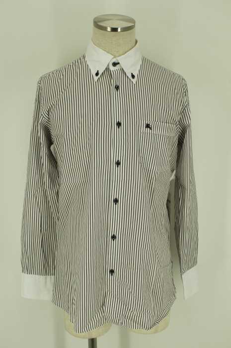 BURBERRY BLACK LABEL (バーバリーブラックレーベル) ストライプ柄クレリックボタンダウンシャツ メンズ トップス