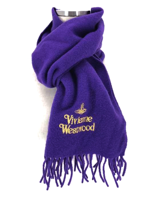 Vivienne Westwood（ヴィヴィアンウエストウッド） オーブ刺繍 フリンジ ウール マフラー レディース ファッション雑貨