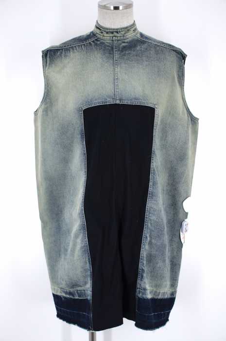 RICK OWENS （リックオウエンス） 15SS　ダスト加工ノースリーブデニムハーフジップブルゾン メンズ アウター