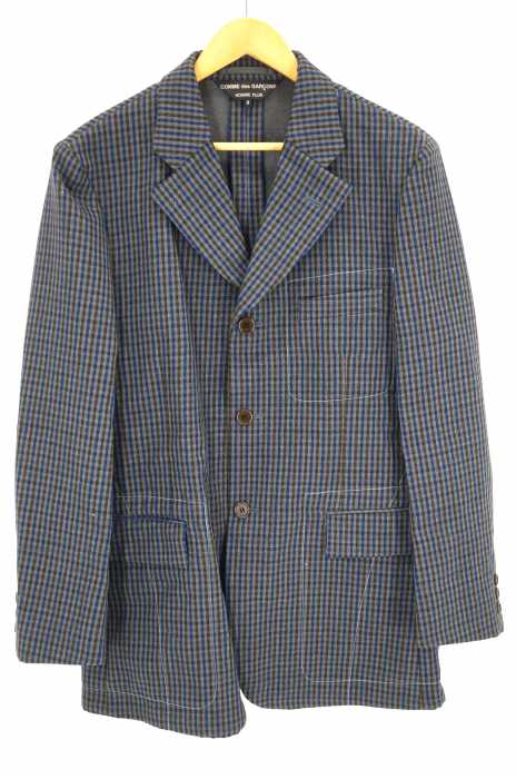 COMME des GARCONS HOMME PLUS (コムデギャルソンオムプリュス) AD2003 ウール混ロングベントチェックテーラードジャケット メンズ アウター