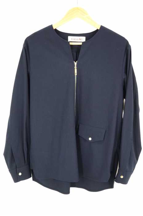 CULLNI◆トップス/1/ポリエステル/NVY/18-SS-012/18ss/ハーフジップ CULLNI（クルニ） 18SS ハーフジップ ノーカラー プルオーバー