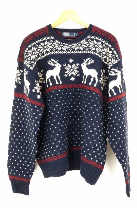 Polo by RALPH LAUREN (ポロバイラルフローレン) ノルディック柄 クルーネックニット ハンドニット メンズ トップス
