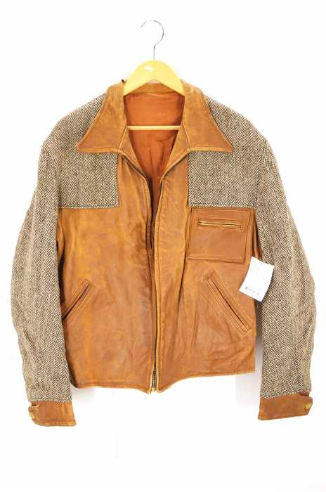 PONY HIDE（ポニーハイド） ツイード切替レザージャケット TALON ZIP タロンジップ　40s　 メンズ アウター