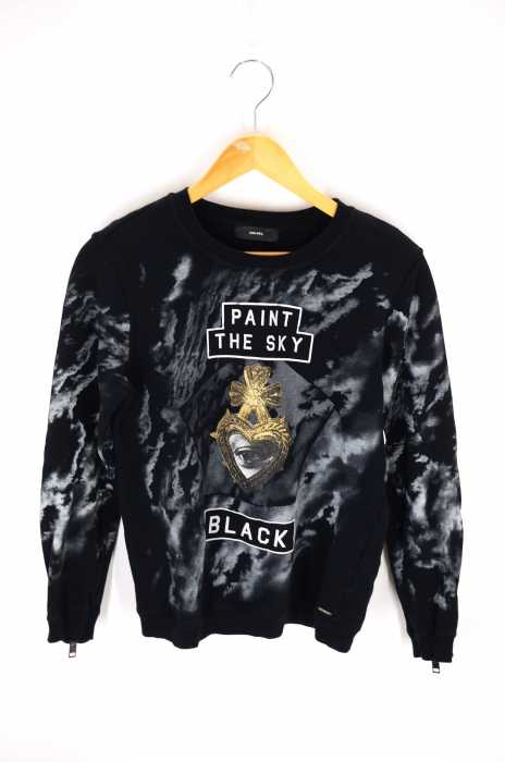 DIESEL (ディーゼル) Paint The Sky Black Sweatshirt 総柄プリントスウェット レディース トップス
