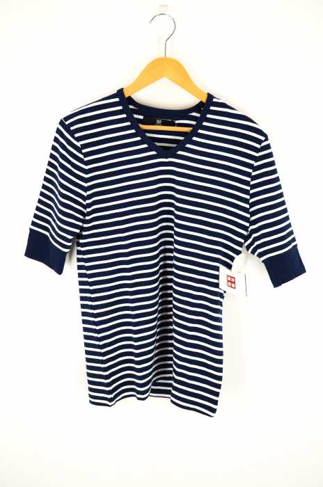 CAMBIO(カンビオ) Span Fraise Stitch V-Neck Half Sleeve  5分袖Vネックボーダーカットソー メンズ トップス