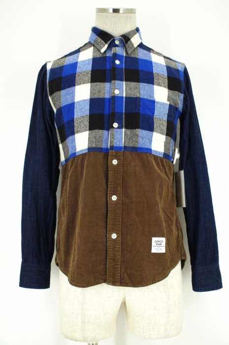 MR.GENTLEMAN （ミスタージェントルマン） コーデュロイ切替チェックシャツ メンズ トップス