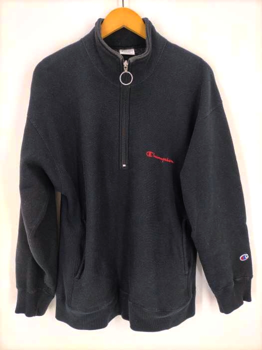 Champion（チャンピオン） 別注 青単タグ REVERSE WEAVE スクリプト刺繍 ハーフジップスウェット メンズ トップス