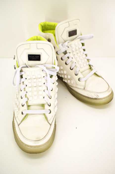 PHILIPP PLEIN(フィリッププレイン) ピラミッド ラバースタッズ レザーハイカットスニーカー メンズ シューズ