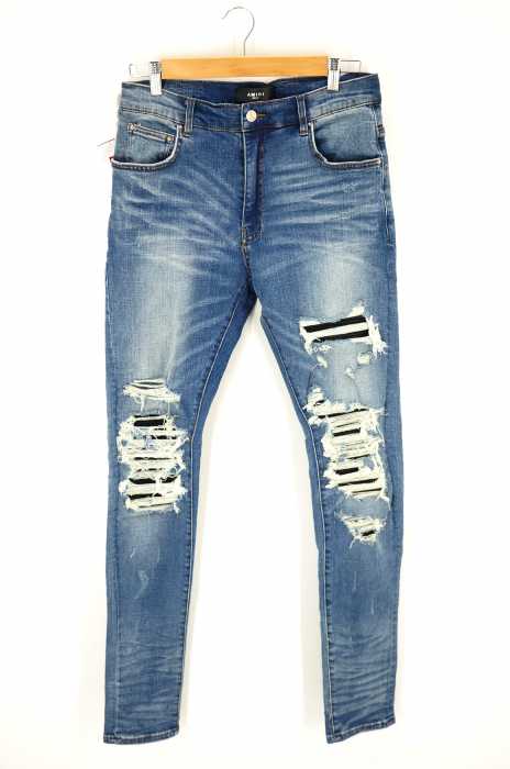 AMIRI（アミリ） MX1 クラッシュ加工レザーリペア蛇腹デニムパンツ メンズ パンツ