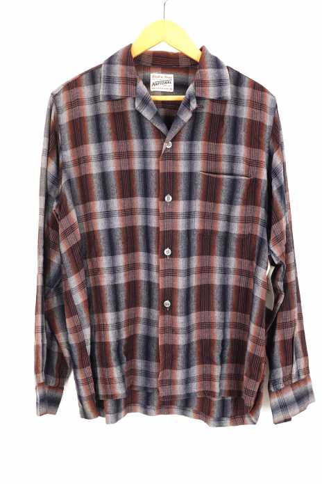 USED古着  （ユーズドフルギ） 50S　NATIONAL Wash-n-wear オープンカラーチェックネルシャツ メンズ トップス