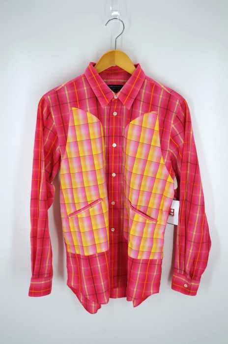 COMME des GARCONS HOMME PLUS （コムデギャルソンオムプリュス） AD2004 05SS Pink Panther期　パッチ切替グラデーションチェックシャツ メンズ トップス