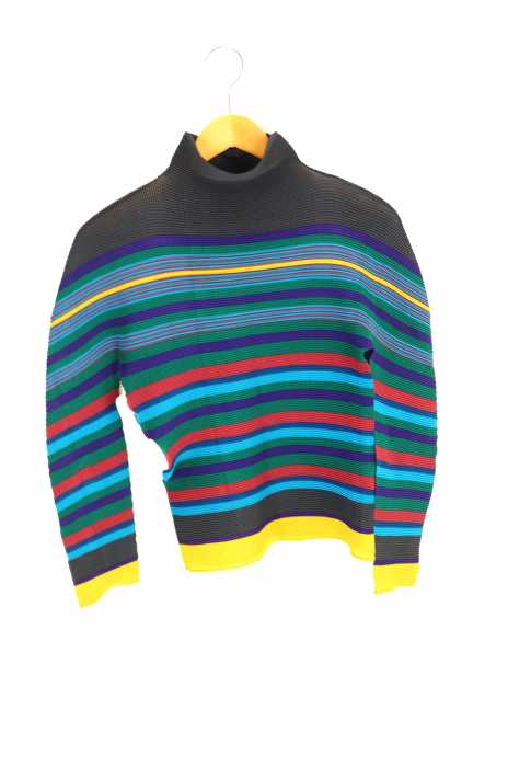 me ISSEY MIYAKE（ミー イッセイミヤケ） 17AW ハイネックマルチカラーボーダーカットソー レディース トップス