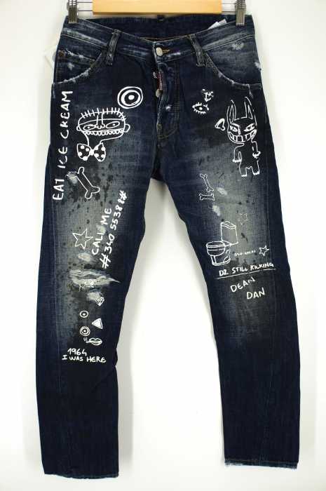 DSQUARED2 （ディースクエアード） 15SS KENNY TWIST グラフィティペイントデニムパンツ メンズ パンツ