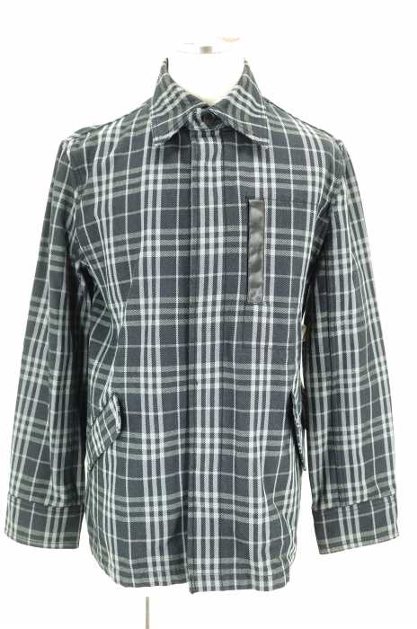 BURBERRY BLUE LABEL (バーバリーブルーレーベル) レザーパイピング比翼チェックステンカラーコート メンズ アウター