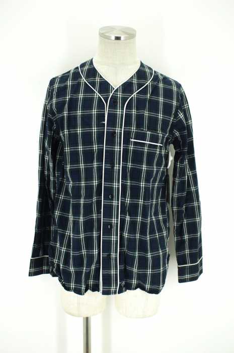 BEAMS （ビームス） ノーカラーチェック柄ボタンシャツ メンズ トップス
