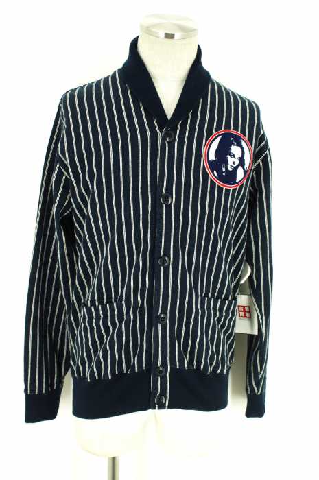 HYSTERIC GLAMOUR (ヒステリックグラマー) ストライプ柄ワッペン付カーディガン メンズ トップス