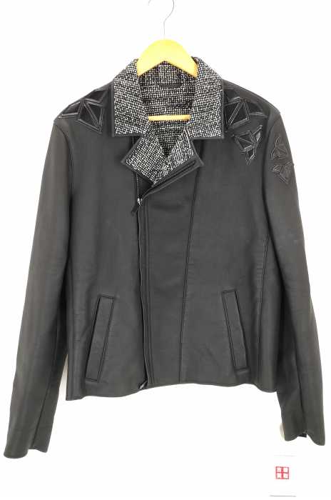 EMPORIO ARMANI (エンポリオアルマーニ) 16AW レザー装飾ラムレザージャケット メンズ アウター