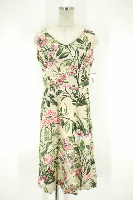 LAURA ASHLEY (ローラアシュレイ) ボタニカル柄リネンノースリーブワンピース レディース ワンピース