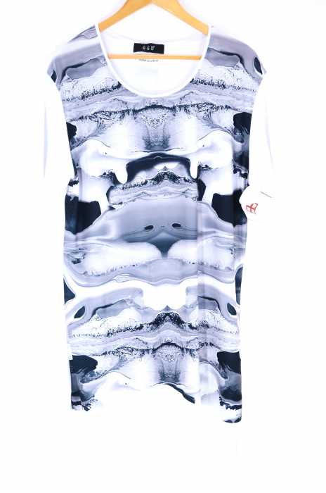 GGD（ジージーディー） 18SS 切りっぱなしロング丈プリントTシャツ メンズ トップス