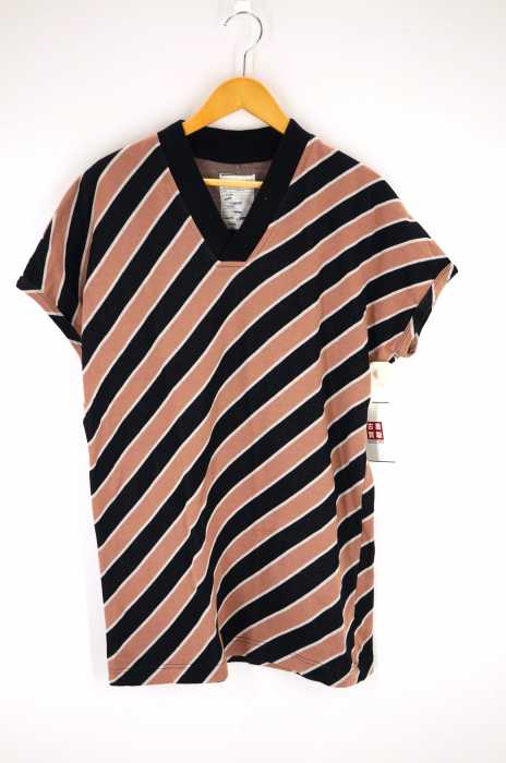 SHAREEF（シャリーフ） BIAS STRIPE V-NECK BIG-T メンズ トップス