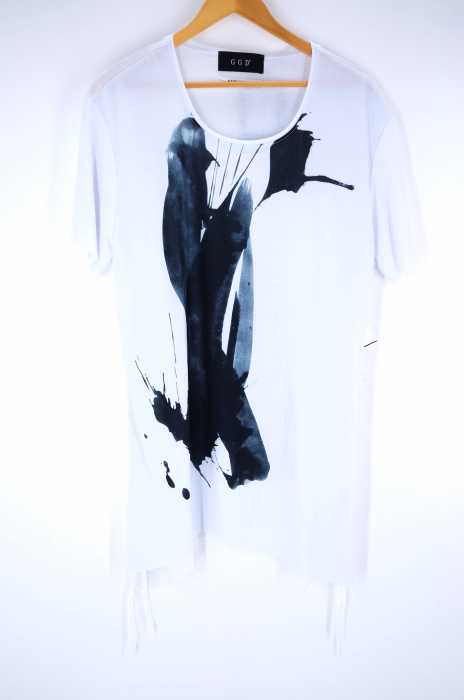 GGD（ジージーディー） 19SS インク染込みビッグプリント切りっ放しロング丈Tシャツ メンズ トップス