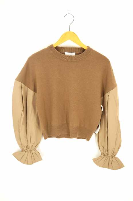 CLANE （クラネ） 袖切替 ニットシャツドッキング レイヤード ブラウス レディース トップス