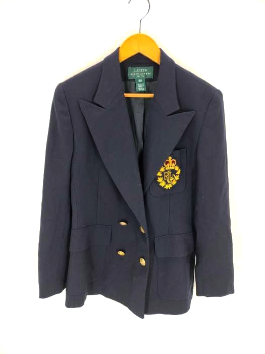 LAUREN RALPH LAUREN（ローレンラルフローレン） USA製 ワッペン装飾 金ボタン ダブルブレストジャケット 紺ブレ レディース アウター