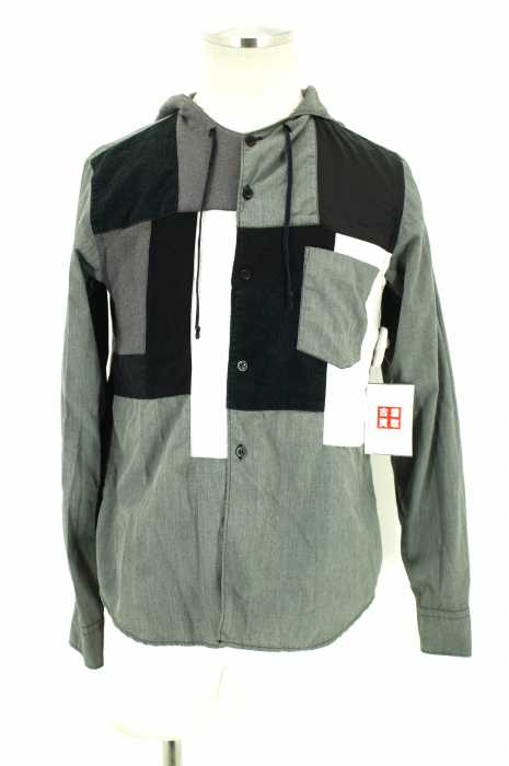 BLACK COMME des GARCONS (ブラックコムデギャルソン) 13AW パターン切替フーデッド メンズ トップス