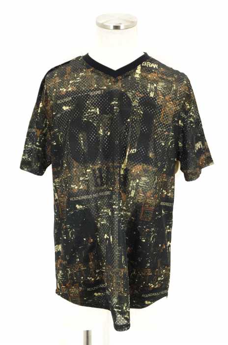 Leflah (レフラー) メッシュ総柄ナンバリングVネックフットボールTシャツ メンズ トップス
